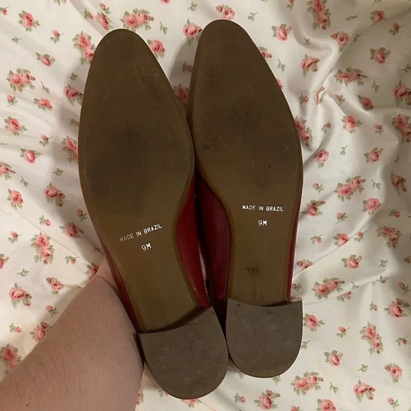 ✨ VINTAGE ✨ Bass Women's Red Leather Pointed Buckle Mules Size 9 - Picture 5 of 5